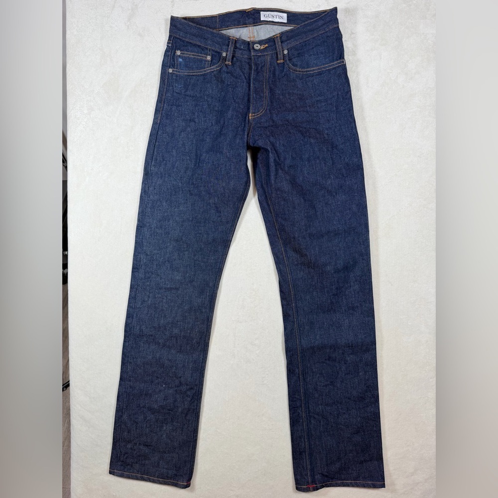 Gustin 32W 33L California Straight Indigo Raw Denim Selvedge Button Fly Jeans